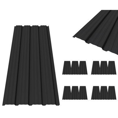 Birchtree Roof Sheets 12X Corrugated Garage Carport Shed Metal Roofing Panels Black from B&Q