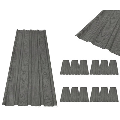 Birchtree Roof Sheets 12X Corrugated Garage Carport Shed Metal Roofing Panels Wood Grain Grey from B&Q