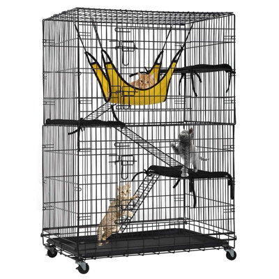 B&Q -  Large 3 Tier Foldable Cat Cage With Hammock Climbing Ladder And Wheels