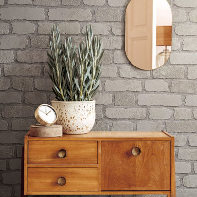 Galerie Industrial Effects Whiteglass Stone Brick Effect Wallpaper Roll
