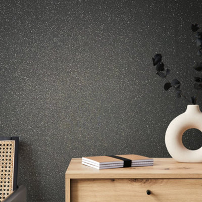 Galerie Industrial Effects Black Glitter Plain Effect Wallpaper Roll from B&Q