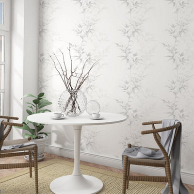 Galerie Industrial Effects Grey Floral Leaf Stem Wallpaper Roll from B&Q