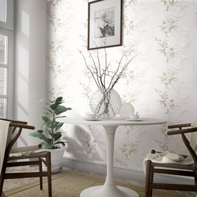 Galerie Industrial Effects Beige Floral Leaf Stem Wallpaper Roll from B&Q