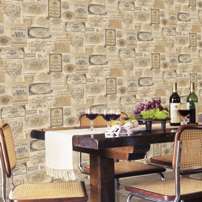 B&Q -  Kitchen Recipes Beige Vino Smooth Wallpaper