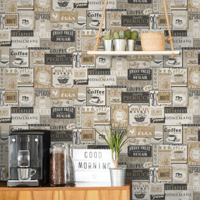 B&Q -  Kitchen Recipes Black Enamel Signs Smooth Wallpaper