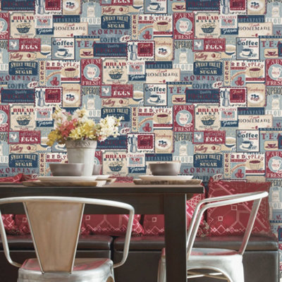 B&Q -  Kitchen Recipes Blue Enamel Signs Smooth Wallpaper