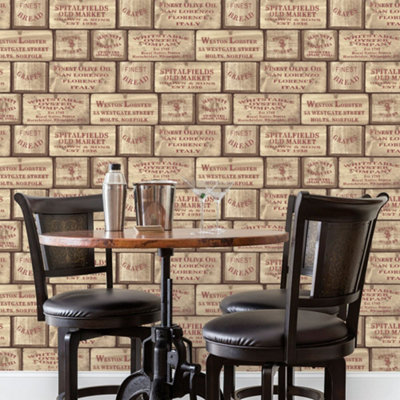 B&Q -  Kitchen Recipes Red Crates Smooth Wallpaper