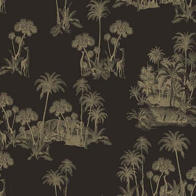 Galerie Ted Baker Fantasia Black/gold Laurel Safari Tree Wallpaper Roll from B&Q