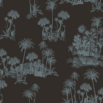 Galerie Ted Baker Fantasia Black/silver Laurel Safari Tree Wallpaper Roll from B&Q