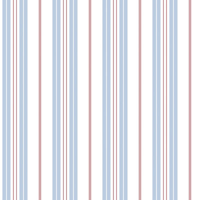 Galerie Deauville 2 Sky Blue Red White Two Colour Stripe Smooth Wallpaper from B&Q