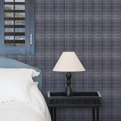 Galerie Deauville 2 Navy Blue White Nautical Sea Plaid Smooth Wallpaper from B&Q