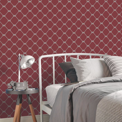 Galerie Deauville 2 Red White Nautical Rope Smooth Wallpaper from B&Q