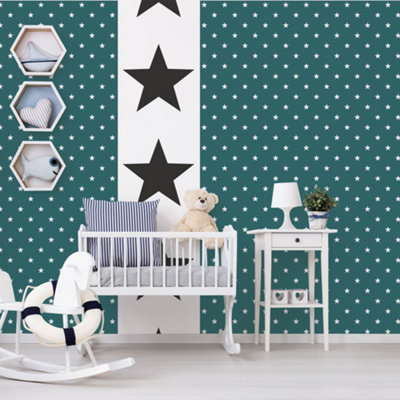 Galerie Deauville 2 Green White Deauville Star Smooth Wallpaper from B&Q