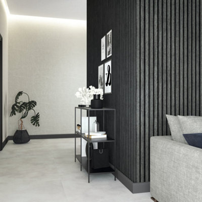 Galerie Industrial Effects Anthracite Stripe Wood Panel Wallpaper Roll from B&Q