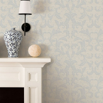 Galerie Nordic Elements Cream Embossed Linear Damask Wallpaper Roll from B&Q