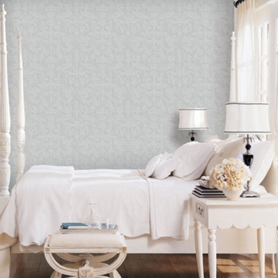 Galerie Nordic Elements Silver Embossed Linear Damask Wallpaper Roll from B&Q