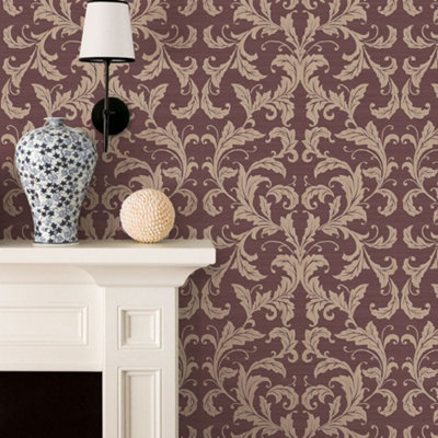 Galerie Nordic Elements Red Embossed Linear Damask Wallpaper Roll from B&Q