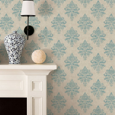 Galerie Nordic Elements Blue Damask Medallion Wallpaper Roll from B&Q