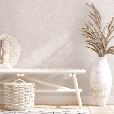 Galerie Industrial Effects Beige Floral Leaf Pearlescent Wallpaper Roll from B&Q
