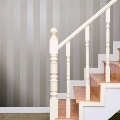 Galerie Industrial Effects Beige Classic Stripe Pearlescent Wallpaper Roll from B&Q