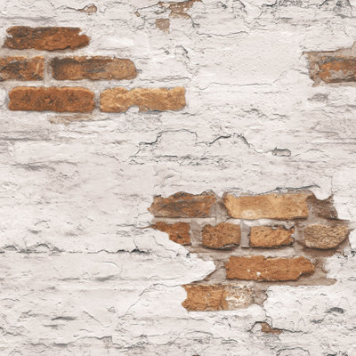 Galerie Grunge Beige Brown Exposed Brick Smooth Wallpaper from B&Q