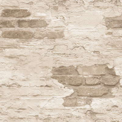 Galerie Grunge Cream Brown Exposed Brick Smooth Wallpaper from B&Q
