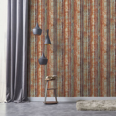 Galerie Grunge Orange Blue Gold Metal Sheet Smooth Wallpaper from B&Q