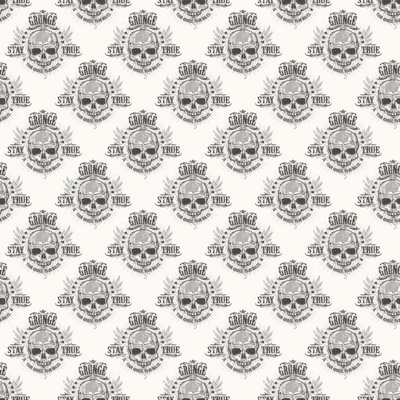 Galerie Grunge Grey Silver Black Grunge Skull Smooth Wallpaper from B&Q