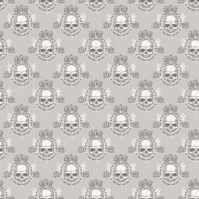 Galerie Grunge Silver White Black Grunge Skull Smooth Wallpaper from B&Q