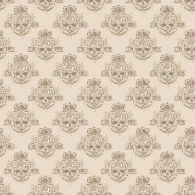 Galerie Grunge Silver Grey Grunge Skull Smooth Wallpaper from B&Q