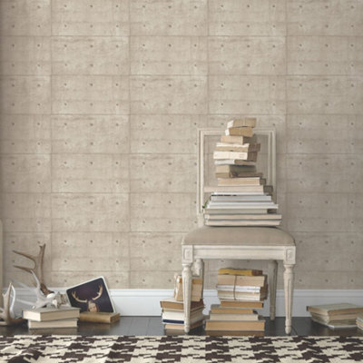 Galerie Grunge Beige Concrete Blocks Smooth Wallpaper from B&Q
