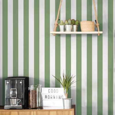 Galerie Just Kitchens  Green Awning Stripe Wallpaper Roll from B&Q