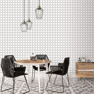 Galerie Just Kitchens White Bee Hive Wallpaper Roll from B&Q