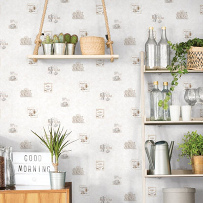 Galerie Just Kitchens Beige Coffee Motif Wallpaper Roll from B&Q