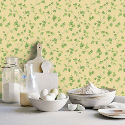 Galerie Just Kitchens Yellow Just Ivy Wallpaper Roll from B&Q