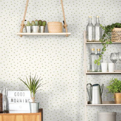 Galerie Just Kitchens White Leaf Toss Wallpaper Roll from B&Q