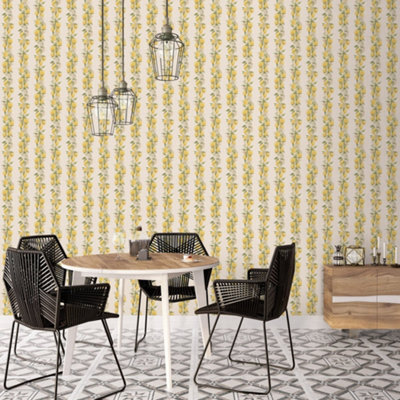 Galerie Just Kitchens Beige Lemon Stripe Wallpaper Roll from B&Q