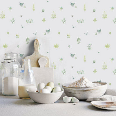 Galerie Just Kitchens White Meadow Spot Wallpaper Roll from B&Q