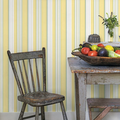 Galerie Just Kitchens Yellow Multi Stripe Wallpaper Roll from B&Q
