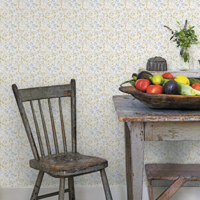 Galerie Just Kitchens Blue Spring Leaf Trail Wallpaper Roll from B&Q