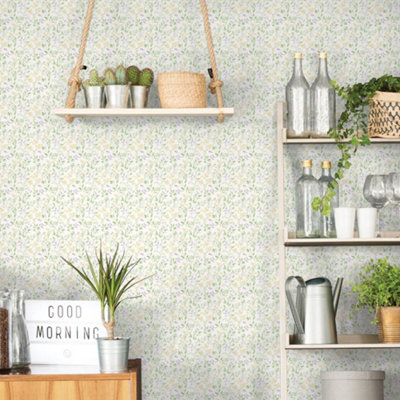 Galerie Just Kitchens Yellow Spring Leaf Trail Wallpaper Roll from B&Q