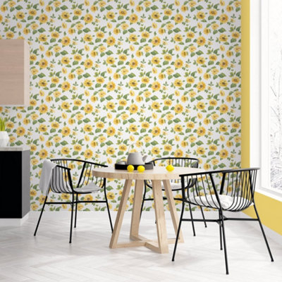 Galerie Just Kitchens White Sunflower Trail Wallpaper Roll from B&Q