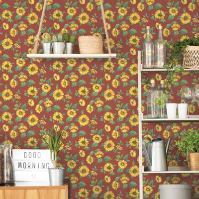 Galerie Just Kitchens Red Sunflower Trail Wallpaper Roll from B&Q