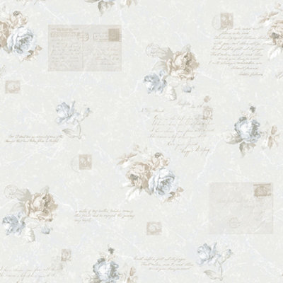 Galerie Country Cottage Blue Green Beige Vintage Rose Smooth Wallpaper from B&Q