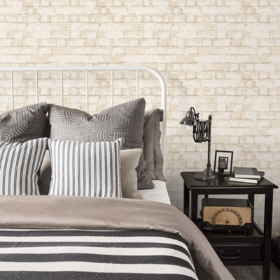 Galerie Nostalgie Cream Brick Wall Smooth Wallpaper from B&Q