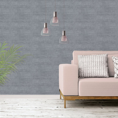 Galerie Nostalgie Silver Grey Concrete Smooth Wallpaper from B&Q