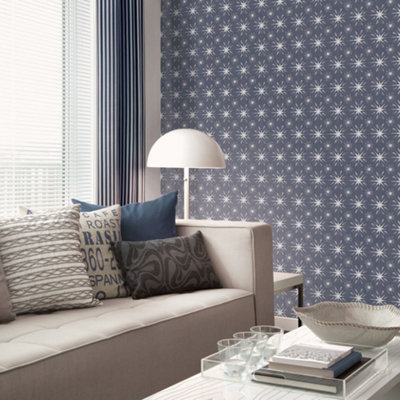 Galerie Nordic Elements Blue Geometric Starburst Effect Wallpaper Roll from B&Q