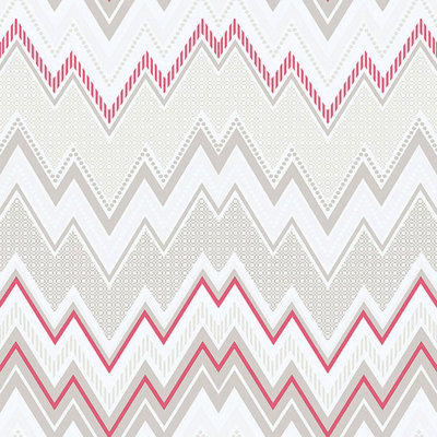 Galerie Tempo Beige Red Pink White Chevron Smooth Wallpaper from B&Q