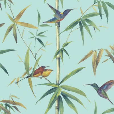 Galerie Global Fusion Blue Humming Birds Smooth Wallpaper from B&Q