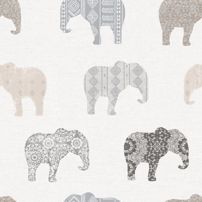 Galerie Just 4 Kids 2 Grey Beige Elephant Motif Smooth Wallpaper from B&Q